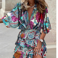 Autumn-Summer-Ruffled-Dress-Women-Fashion-Print-Bat-Sleeve-V-neck-Ruffled-Mini-Dress-Women.